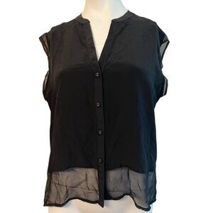 Heather by Bordeaux Size Medium Black Silk Button Front Blouse Semi Sheer NWT